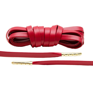 LACE LAB Luxury Leather Laces 6mm Red Gold Plated - Czerwone luksusowe skórzane sznurówki ze złotymi końcówkami