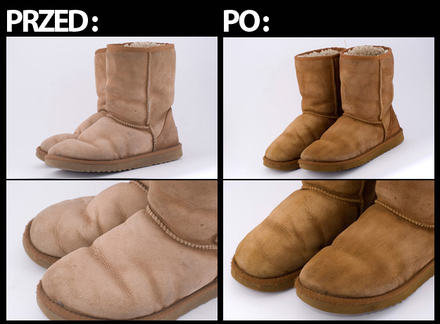 Zastosowanie renowatora do zamszu w butach EMU UGG Regeneracja koloru zamszu w butach EMU UGG