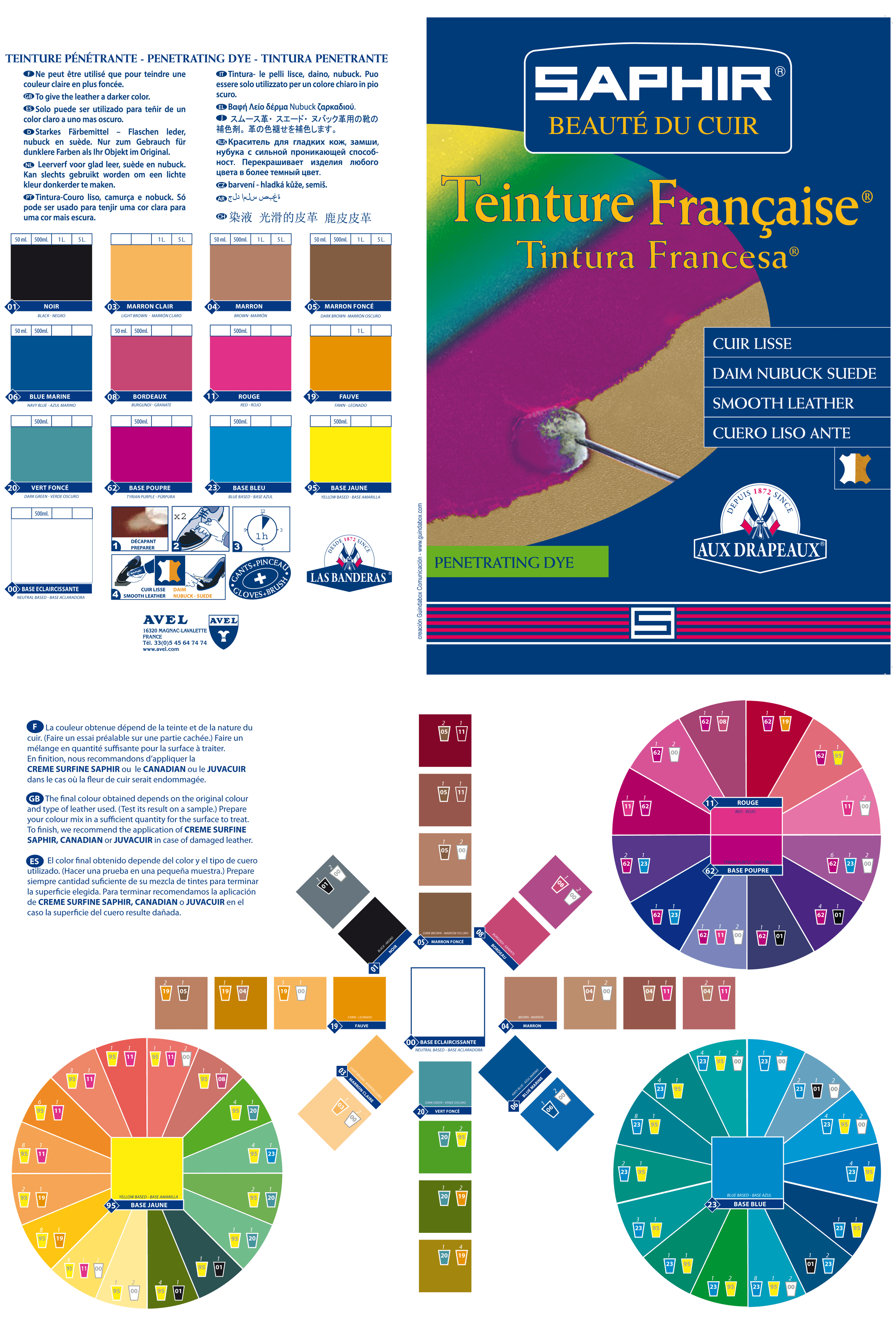 Karta kolorów i mieszania farb Saphir Teinture Francaise Paint Saphir Teinture Francaise Paints - karta kolorów i mieszania