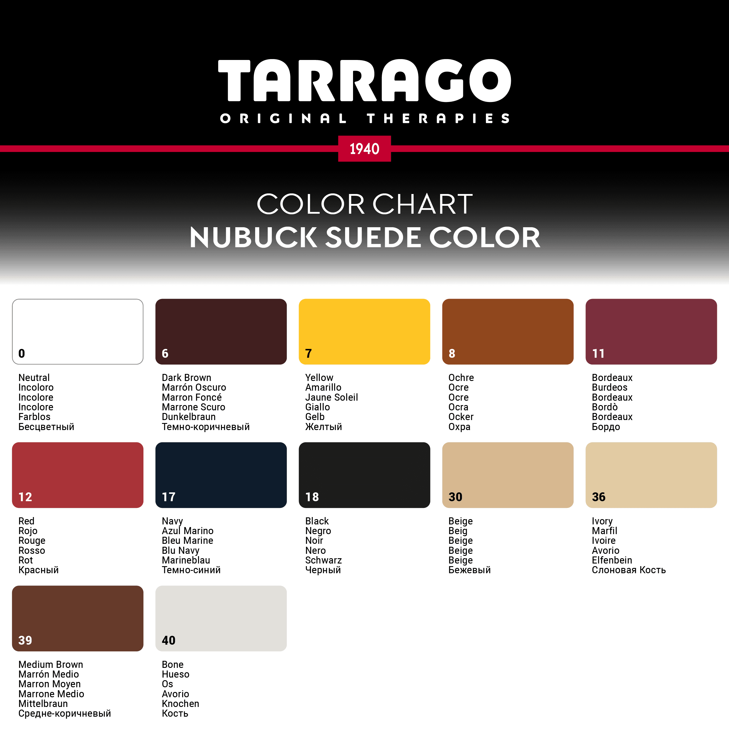 Karta kolorów Tarrago Suede Nubuck Color Tarrago Nubuck Suede Color - karta kolorów